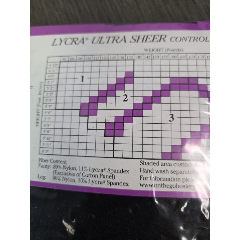 On the Go! Lycra Ultra Sheer‎ Control Top Pantyhose Jet Black Size 3 New